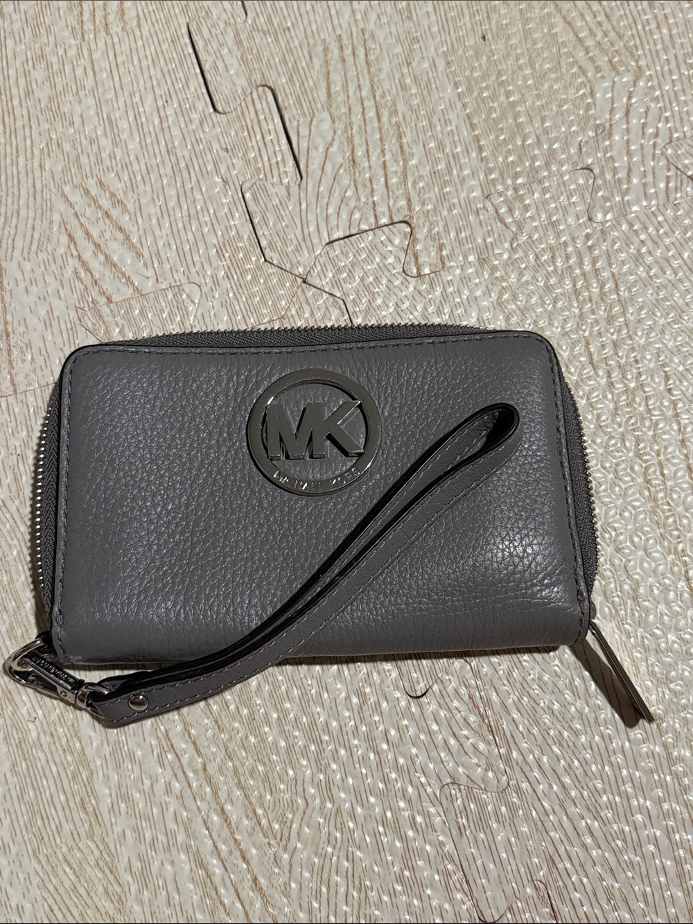 Michael Kors Gray Pebbled Leather Wristlet